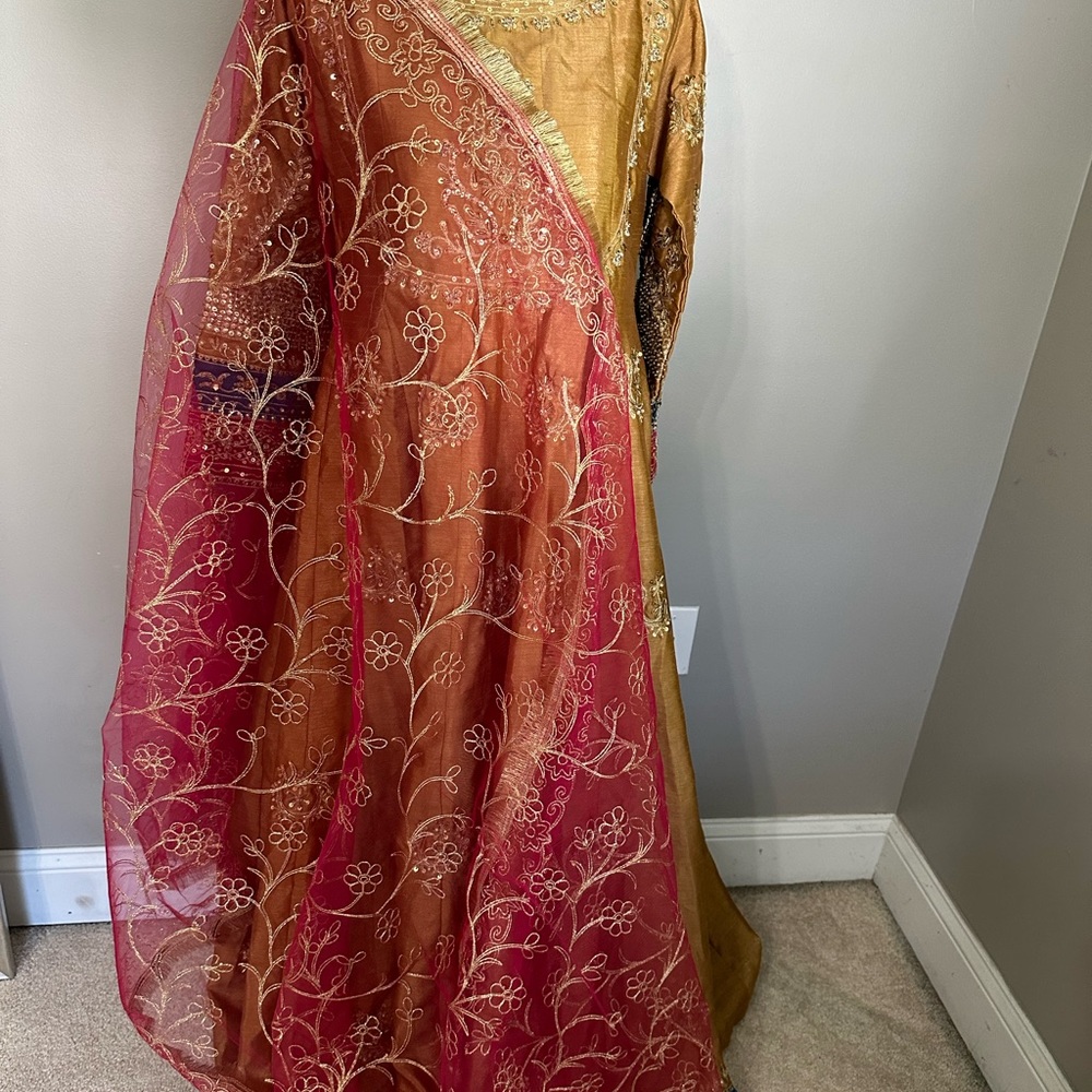 Embellished Golden Brown Traditional Evening Dress - Picture 10 of 14